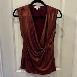 EUC Calvin Klein Shimmering Copper bronze Drape Blouse- S